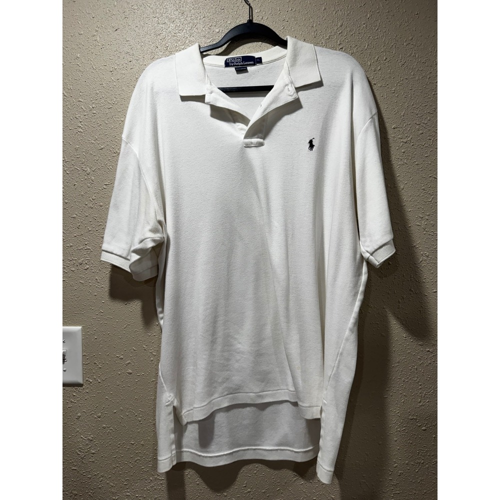 Polo Ralph Lauren Mens XL White Short Sleeve Pique Polo Shirt Navy Pony Logo